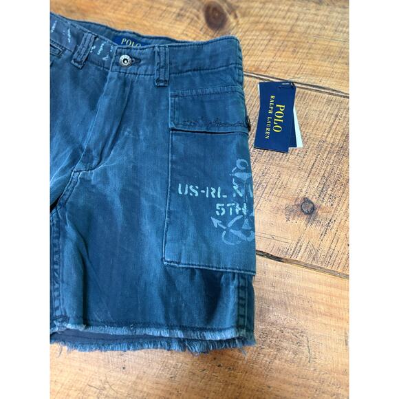 NWT Polo Ralph Lauren Boys Dark Gray US-RL Naval Cargo Raw Hem Shorts Size 8 - Picture 2 of 9